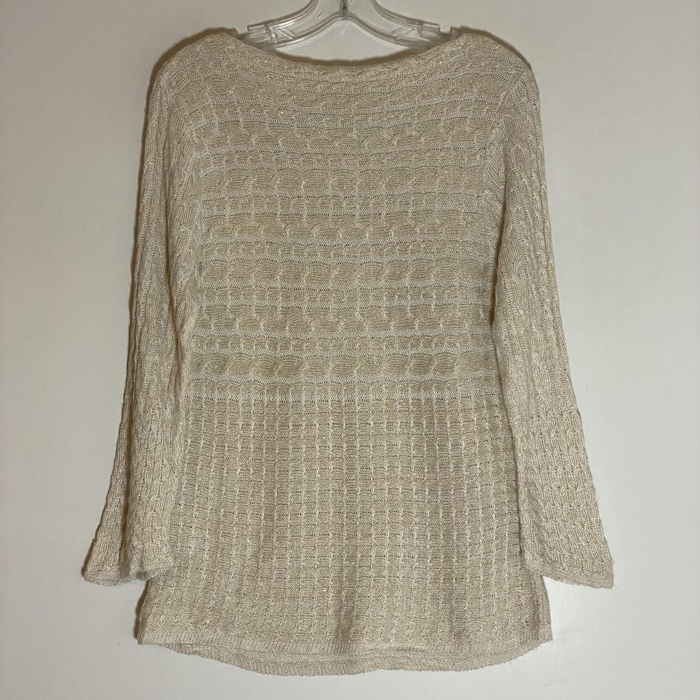 Ruby Rd. Sweater Womens Large White Metallic Knit‎ Boat Neck Tunic Long Sleeve